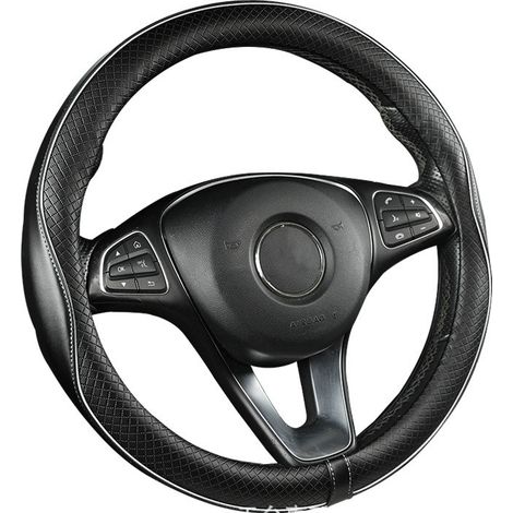 Funda para volante de coche, protector de volante de cuero antideslizante y transpirable de 15 pulgadas (negro y blanco) (1/5)