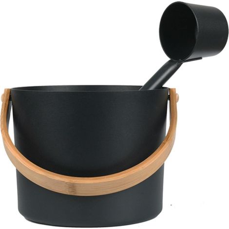 Lot de 2 seaux de sauna et louche portables en aluminium,Seau de sauna et louche à long manche Cèdre Accessoires pour eau à vapeur,Accessoires de bain,Accessoires pour sauna et salle à vapeur(noir) (1/5)