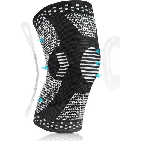 Ginocchiera compressiva sportiva con stabilizzatori laterali e cuscinetti in gel - Benda di supporto per rotula e legamenti per il dolore al ginocchio (1/5)