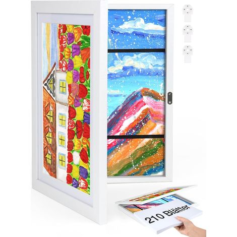 Cadre photo A4 épais pour dessins d'enfants en bois, cadre à rabat interchangeable 25x34x4 cm Blanc 1 pièce (1/5)