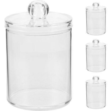 Organizer with Lid 4 Pieces Plastic Jars for Cotton Swabs (1/5)