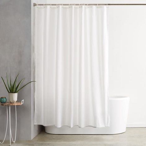 Rideau de douche pour salle de bain, en tissu imperméable avec œillets et crochets, lavable en machine, 183 x 183 cm, blanc (1/5)