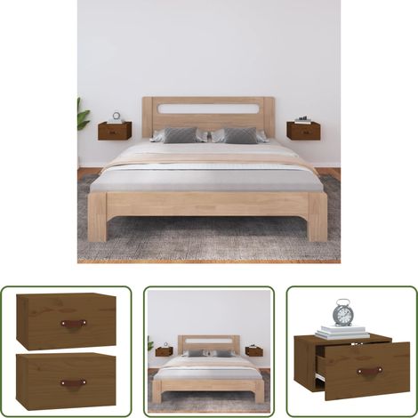 vidaXL Kiefernholz Nachttisch -  Wand-Nachttische 2 Stk. Honigbraun 40x29,5x22 cm (1/5)