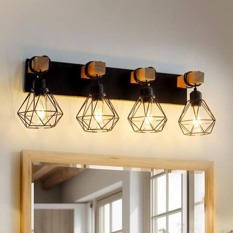 Lampe de Chevet Industrielle 4 Lumières - Miroir Éclairé pour Salle de Bain - Veilleuse Lumière Chaude - avec Ampoules ST64 - Luminaire Mural (1/5)