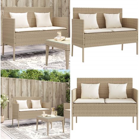 Banc de jardin avec coussins beige résine tressée - Banc De Jardin - Meuble De Jardin - Mobilier De Jardin - Chaise De Jardin - Rangement Extérieur - Home & Living