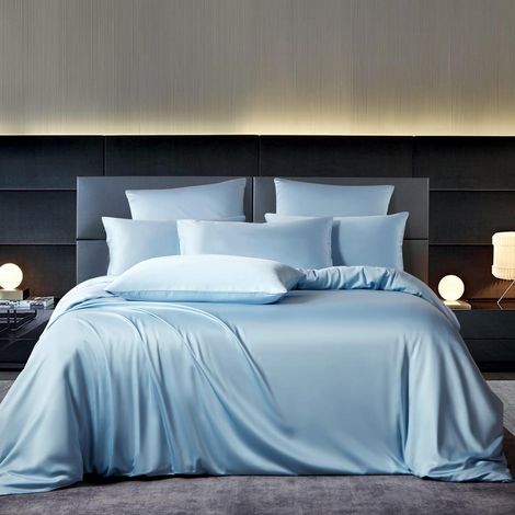 Bettwäsche 200x200 cm Hellblau 50% Bambus Lyocell Kühlend Atmungsaktiv 3-teilig