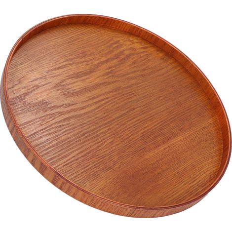 Plateau de service rond en bois, durable, style simple et élégant, usage multiple, surface brillante, structure stable, 27 cm (1/5)