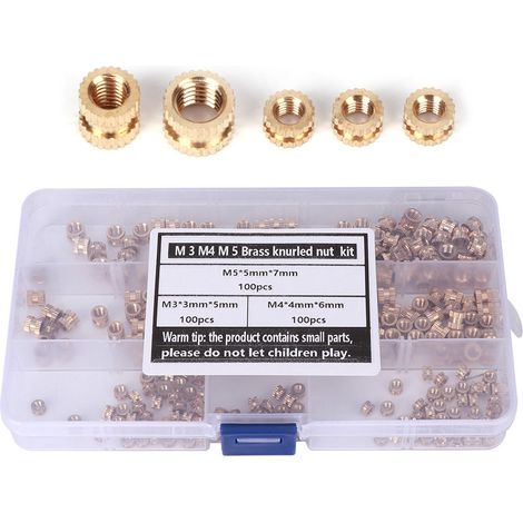 300-teiliges Set Messing-Einsatzmuttern M3 M4 M5, gerändelte Heißschmelzmuttern, korrosionsbeständig, rostfrei (1/5)