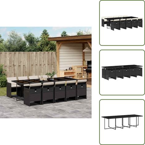 The Living Store Ensemble à manger de jardin 11 pcs coussins noir résine tressée - Meubles De Jardin - Salon De Jardin - Set De Table - Résine Tressée - Mobilier D'extérieur