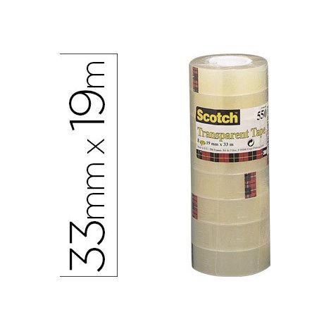 Scotch Cinta Adhesiva Transparente - 8 rollos - 19mm x 33m - Cinta Adhesiva para Uso General para el Colegio, el Hogar y la Oficina
