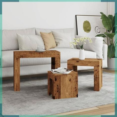 856672 Tables basses gigognes 3 pcs vieux bois bois d'ingénierie (1/5)