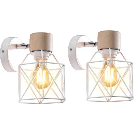 (2X) Applique Murale Rétro Moderne Lampe Murale Nordique Applique Murale En Bois Métal Applique Murale Vintage Ampoule E27 (Blanc) (1/5)