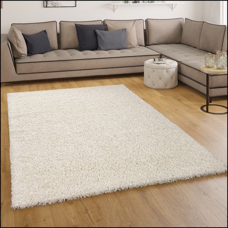Paco Home Shaggy Hochflor Langflor Teppich Sky Einfarbig in Creme 160x220 cm