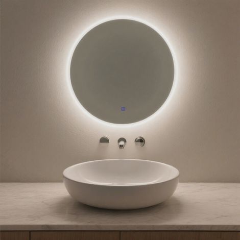 Miroir LED rond salle de bain 60 cm – Éclairage LED, 3 couleurs de lumière, variateur tactile (1/5)