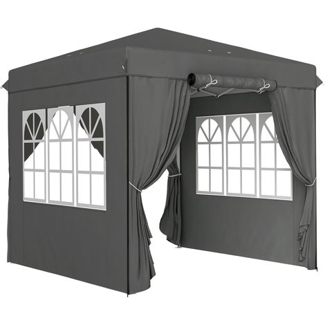 CHICFURN Carpa plegable 250x250 cm de poliéster gris oscuro con 4 paredes, UV50+ (1/5)
