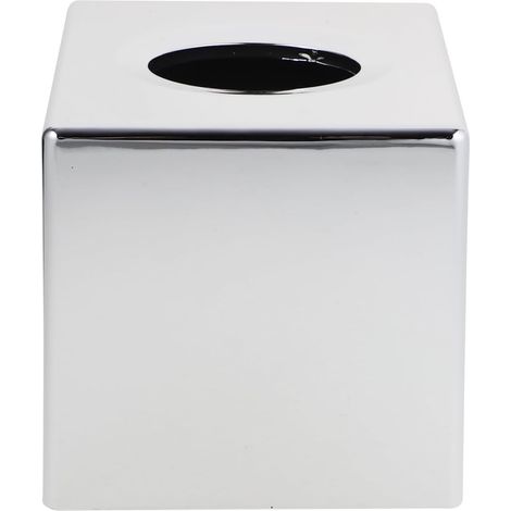 Boîte à essuie-tout carrée en plastique argentée avec couvercle, idéale pour la salle de bain, la coiffeuse, la chambre ou la tête de lit. Dimensions : 13,7 x 13,7 x 13 cm. (1/5)