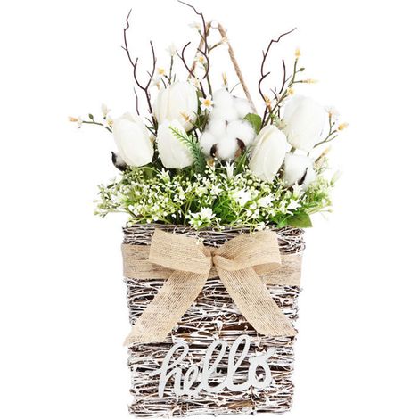 Wreath - Basket - Rattan - Artificial Floral - Indoor Outdoor - 30 Cm - 1 Piece (1/5)