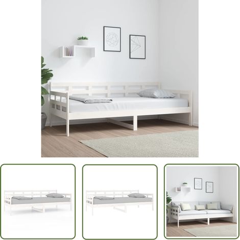 The Living Store Lit de jour sans matelas blanc bois de pin massif 90x200 cm - Lit De Jour - Lit Invité - Canapé Lit - Lit Plateforme - Meuble Chambre (1/5)