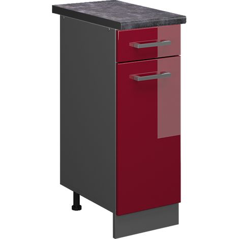 Meuble cuisine R-Line, Rouge bordeaux Haute brillance, 30 cm, PT Anthracite, Vicco
