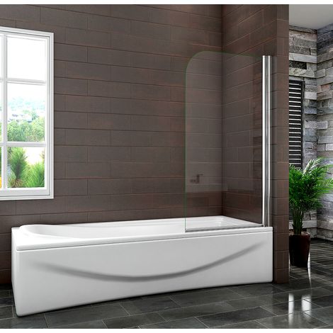 800x1500mm Height Bath Shower Screen Bathroom Curved Pivot Chrome Reversible Frameless Easyclean Glass Panel (1/5)