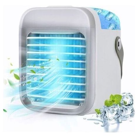 Climatiseur Portable 5 en 1, Rafraîchisseur d’Air avec Humidificateur, Purificateur, Veilleuse et Diffuseur d’Arômes, pour Maison et Bureau, Gris-KZQ (1/5)