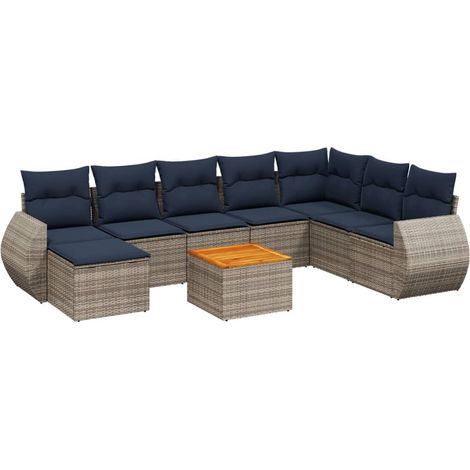 9-teiliges Gartensofa-Set mit Kissen, grau, Polyrattan vidaXL (1/5)