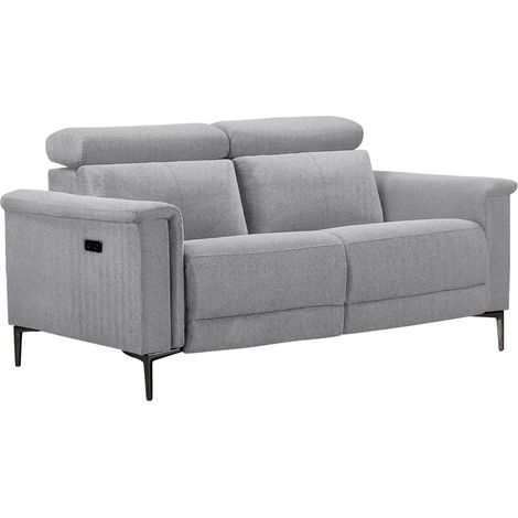 Lund-Canapé 2 places avec 1 fauteuil inclinable électrique en tissu gris clair (1/5)