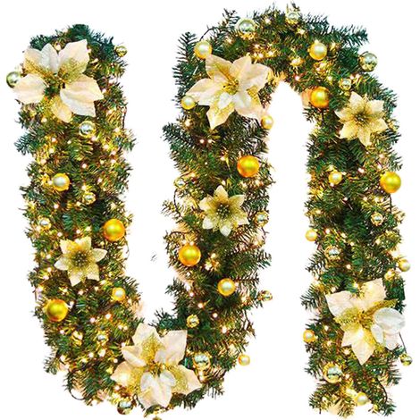 Ej.Life Weihnachtsgirlande, künstliche Girlande mit LED-Lichtern, 2,7 m Weihnachtskranz, Weihnachtsgirlande, Dekoration für Kamin, Wand, Türen, Treppen, Terrassen, Garten,B (1/5)