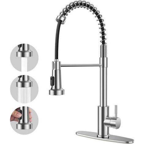 Robinet de cuisine - - Mitigeur extractible - Rotation 360° - Brossé mat - Économie d'eau (1/4)