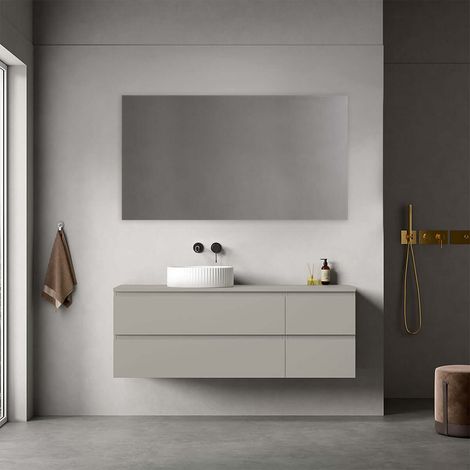 Mobile bagno sospeso reversibile 140 cm Grigio Cenere per Lavabo d'appoggio Specchio Quadro - Fiji Paint Top (1/4)
