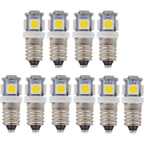 10 Stück E10 12V Kaltweiße LED-Lampen 5SMD 0,5W 50LM Lampe