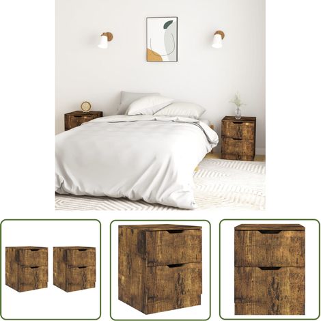 The Living Store Tables de chevet 2 pcs chêne fumé 40x40x50 cm bois d'ingénierie - Table De Chevet - Meuble De Chambre - Table D'appoint - Rangement - Design Moderne (1/5)