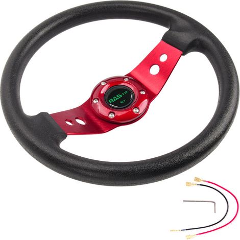 Volant de course rond de 13 pouces (320 mm) de couleur rouge, fabriqué en cuir PU pour la modification de voitures et les jeux de course. (1/4)