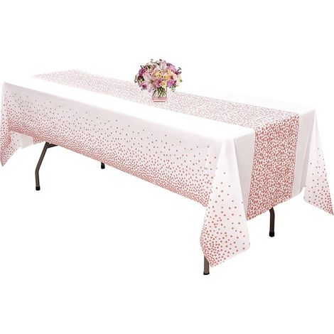 4 pièces nappe jetable, rectangulaire, imperméable, 137 x 274 cm, blanc et or rose, pour anniversaire, mariage, Noël, fête (1/5)