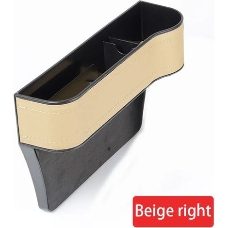 (Cuir beige droit) Porte-gobelet de voiture en cuir, organisateur de siège, boîte de rangement multifonctionnelle pour l'espace entre les sièges, accessoires intérieurs (1/5)