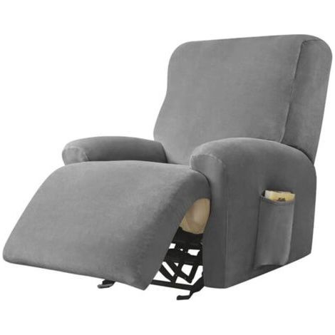 Housse de fauteuil inclinable extensible en velours – 4 pièces antidérapantes avec poche latérale – Protection lavable pour fauteuils 60-100cm (1/4)