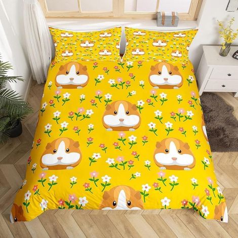 Bettwäsche-Set 200x200cm mit Meerschweinchen-Motiv und Blumenprint