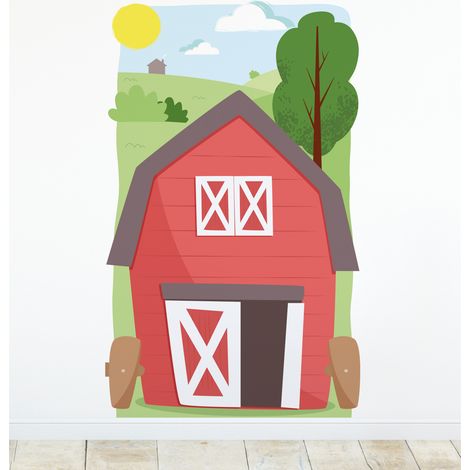 Décor papier peint préencollé Atelier Déco, à la ferme, scène principale, grange, campagne, enfant, 135 cm X 83 cm (1/5)