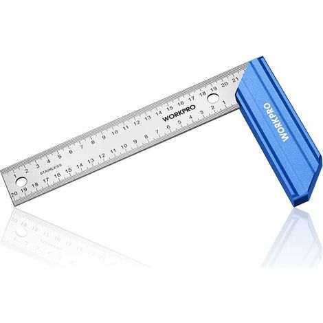 – Équerre de menuisier 200 mm – Acier inoxydable durci – Poignée en aluminium ergonomique – Angle droit précis – Échelle double face métrique et impériale (1/5)