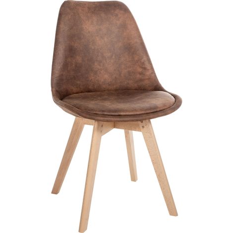 CLP – Chaise enfant en similicuir marron – Assise rembourrée confortable – Piétement en bois de hêtre – Facile à entretenir