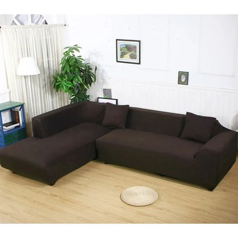 Jetés de canapé, housses de canapé, housses de canapé extensibles élastiques, maille côtelée (marron foncé, 3 places pour une longueur de canapé de 185 à 230 cm) (1/5)