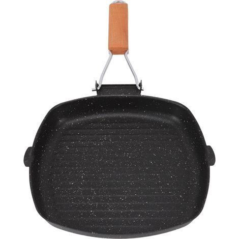 Klappbare Bratpfanne für den Außenbereich, Haushalt, Buchenholzgriff, energiesparend, antihaftbeschichtet, Streifenmuster, Steakpfanne, Spezialgrillpfanne, 24 x 24 cm (1/5)
