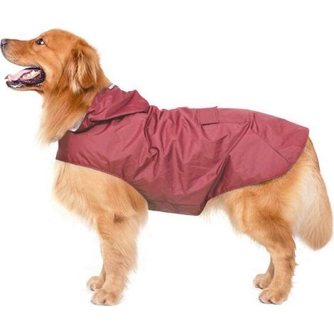 Imperméable pour chien Manteau imperméable pour chien Grande doublure ultralégère et respirante Veste pour chien Rayures réfléchissantes Veste de pluie Chiens avec capuche 4XL (Rouge) (1/5)