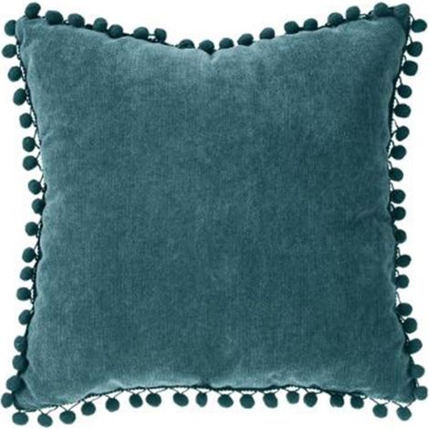 Coussin à Pompons "Jao" 40x40cm Bleu Canard (1/2)