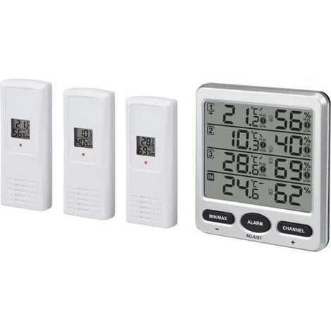 Thermo-hygromètre intérieur/extérieur sans fil LCD numérique 433 MHz à 8 canaux avec trois capteurs à distance Fonction d'alarme de niveau de confort d'hygromètre (1/4)
