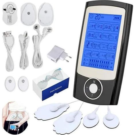 TENS Électrostimulateur Musculaire, avec 2 Canaux Indépendant, 16 Programmes de Massage, 4 électrodes -LAN