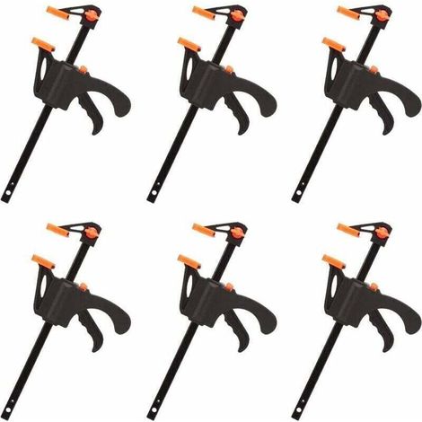 Juego de 6 abrazaderas en forma de F, sujeción rápida y sencilla, herramientas manuales para carpintería, puertas de madera (10 cm) - Crezuo (1/4)