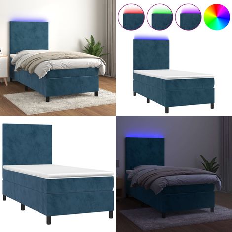 Boxspringbett mit Matratze & LED Dunkelblau 90x200 cm Samt - Boxspringbett - Doppelbett - Samtbett - Luxusbett - Schlafsofa - Home & Living (1/5)