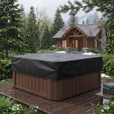 Housse de protection carrée en tissu Oxford 210D imperméable pour spa extérieur, coupe-vent, résistante aux UV, à la poussière, à la neige, à la pluie, pour terrasse, jardin (243,8 x 243,8 x 30,5 cm) (1/5)