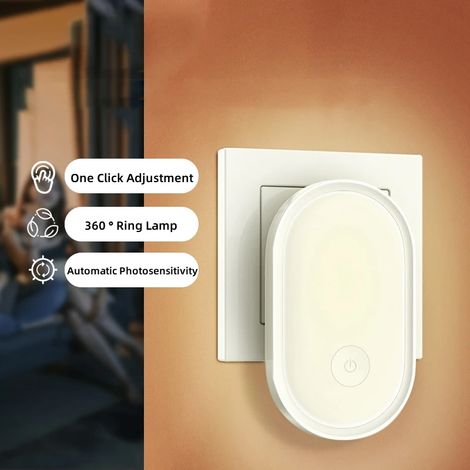 Veilleuse/applique murale LED avec prise standard européenne, capteur de luminosité, lampe de chambre économe en énergie et respectueuse de l'environnement. (1/5)